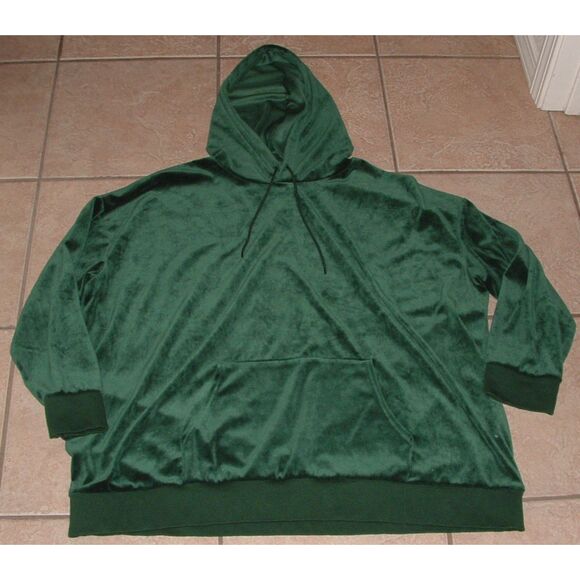 WOMAN WITHIN Green Plus Sz 26/28 Soft Stretchy Velour Hooded Shirt Front Pocket - Picture 1 of 3